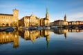 Zurich city`s historical Old town facing Limmat river, Switzerland Royalty Free Stock Photo