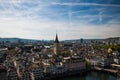 Zurich city Switzerland. Old town wide-angle view, roof-top perspective, day time, no people Royalty Free Stock Photo