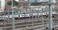 Zurich city Switzerland railway system view with moving train top view from Hardbrucke bridge