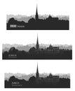 Zurich city, Switzerland. Skyline silhouette sset. Vector cityscape. Travel famous european cities set