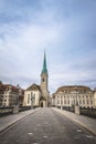 Zurich cityscape with the Munsterbrucke bridge and old buildings Royalty Free Stock Photo