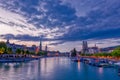 Zurich downtown skyline with Fraumunster and Grossmunster churches at lake zurich at night, Switzerland Royalty Free Stock Photo