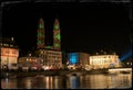 Zurich festival - Beautiful video projection on Zurich Grossmunster. Royalty Free Stock Photo