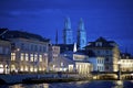 Zurich Grossmunster cathedral at night