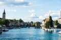 Zurich inner city historic view with water in summer for tourism and travel