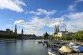 Zurich sightseeing old town with Fraumunster and Grossmunster Royalty Free Stock Photo