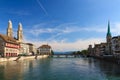 Zurich limmat cityscape with churches Royalty Free Stock Photo