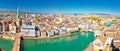 Zurich and Limmat river waterfront aerial panoramic view Royalty Free Stock Photo