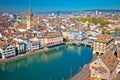 Zurich and Limmat river waterfront aerial view Royalty Free Stock Photo