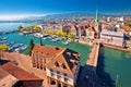 Zurich and Limmat river waterfront aerial view Royalty Free Stock Photo