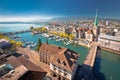 Zurich and Limmat river waterfront aerial view Royalty Free Stock Photo