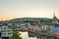 Zurich, old town and Limmat river at sunrise Royalty Free Stock Photo