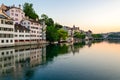 Zurich, old town and Limmat river at sunrise Royalty Free Stock Photo