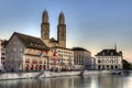 Zurich sightseeing the Grossmunster at sunset