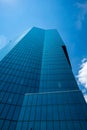 Zurich Prime Tower skyscraper green glass office building. Low wide angle view, sunny summer day, blue sky, no people Royalty Free Stock Photo