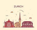 Zurich skyline silhouette illustration linear