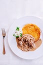 Zurich style veal stew and rosti potato, Swiss cuisine