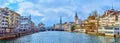 Limmat River with outstanding historical houses on its banks, Zurich, Switzerland Royalty Free Stock Photo