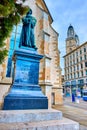 The monument to Ulrich Zwingli on Limmatquai emabankment, on April 3 in Zurich, Switzerland Royalty Free Stock Photo