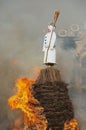 Snowman being burned during Sechselauten traditional festival in Zurich, Switzerland.