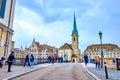 Take a stroll across the Munsterbrucke bridge to reach the iconic Fraumunster church in Zurich, Switzerland