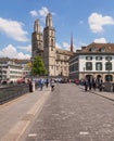 View along Munsterbrucke bridge in Zurich, Switzerland