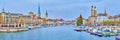 Zurich\'s iconic panorama showcases the Grossmunster and Fraumunster churches overlooking the Limmat River, Switzerland Royalty Free Stock Photo