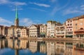 Buildings of the historic part of the city of Zurich along the Limmat river Royalty Free Stock Photo