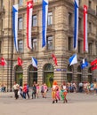 Paradeplatz square in Zurich on the day of the Street Parade