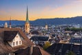 Zurich, Switzerland Cityscape with Church Steeples Royalty Free Stock Photo