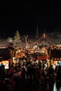 Zurich, Switzerland - December 22, 2018 Elevated view of stands and the visiting crowd of the Christmas market held at SechselÃÂ¤