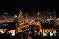 Zurich, Switzerland - December 22, 2018 Elevated view of stands and the visiting crowd of the Christmas market held at SechselÃÂ¤