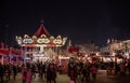 ZURICH, SWITZERLAND - December 19, 2019: People enjoying lively atmosphere of Zurich`s Christmas market with beautiful