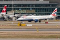 British Airways Embraer E190 jet just landed in Zurich in Switzerland Royalty Free Stock Photo