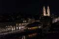 Zurich Switzerland Historic City Center by Night with lights