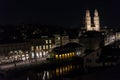 Zurich Switzerland Historic City Center by Night with lights