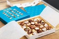 Zurich, Switzerland - January, 7 2023: Lindt Mini Pralines Box. Close up of open small gift box of Swiss chocolate