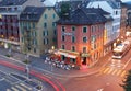 ZURICH, SWITZERLAND - july 20, 2019: People enjoying drinks in front of ole ole bar. Long exposure shot with trail lights of