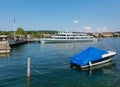 Linth boat at a pier on Lake Zurich