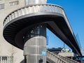 Zurich, Switzerland - March 5th 2022: Modern walking bridge Negrellisteg with its characteristic spiral stair.
