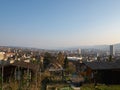 Zurich, Switzerland - March 26th 2022: View over allotment gardens towards the city