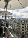 Zurich, Switzerland - March 2, 2019: View of Zurich from the OOO rooftop in Modissa building