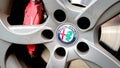 Zurich, Switzerland - May, 2020. Close-up of famous italian car manufacturer Alfa Romeo logo