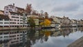 ZURICH, SWITZERLAND - November 28, 2018: Houses on the Limmat river embankment Royalty Free Stock Photo