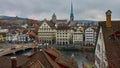 ZURICH, SWITZERLAND - November 28, 2018: View of the Limmat river embankment from the observation deck Royalty Free Stock Photo