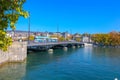 Zurich, Switzerland - Oct 13, 2018 : Beautiful view of historic city center on a sunny day with blue sky and clouds in summer Royalty Free Stock Photo