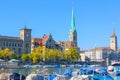 Zurich, Switzerland - Oct 13, 2018 : Beautiful view of historic city center on a sunny day with blue sky and clouds in summer Royalty Free Stock Photo