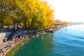 Zurich, Switzerland - Oct 13, 2018 : Beautiful view of historic city center on a sunny day with blue sky and clouds in summer Royalty Free Stock Photo