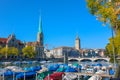 Zurich, Switzerland - Oct 13, 2018 : Beautiful view of historic city center on a sunny day with blue sky and clouds in summer Royalty Free Stock Photo