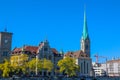 Zurich, Switzerland - Oct 13, 2018 : Beautiful view of historic city center on a sunny day with blue sky and clouds in summer Royalty Free Stock Photo